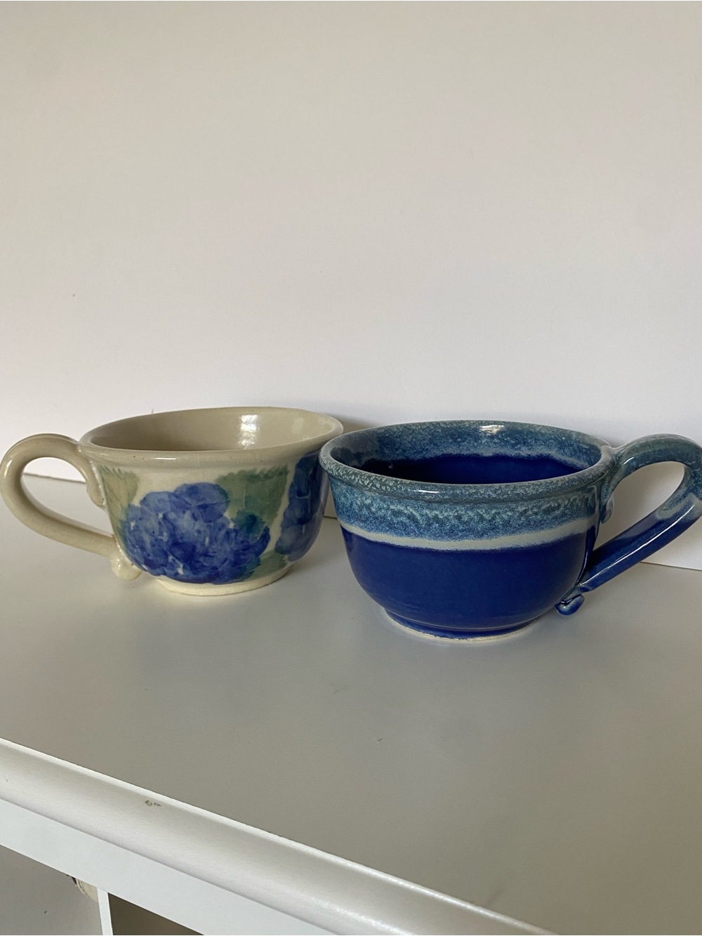 Chatham Pottery Chowder Mug Set Of 2  Soup Stoneware Hydrangea Blue Drip Glaze